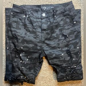 Men’s RPM Camo Skinny Fit Ripped Black Jeans